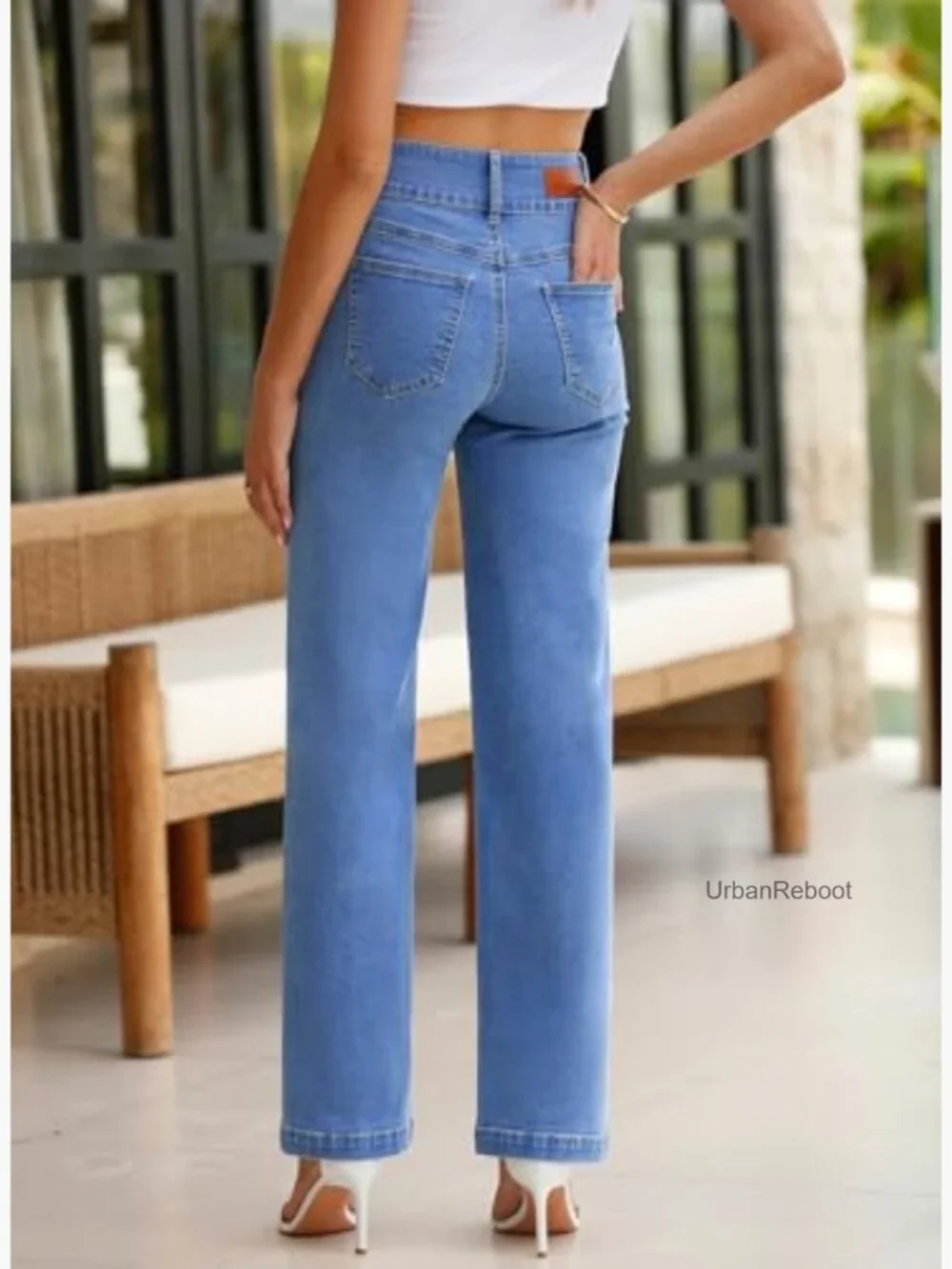 High Waisted Straight Leg Stretchy Jeans with Pockets - Picture 4 of 7
